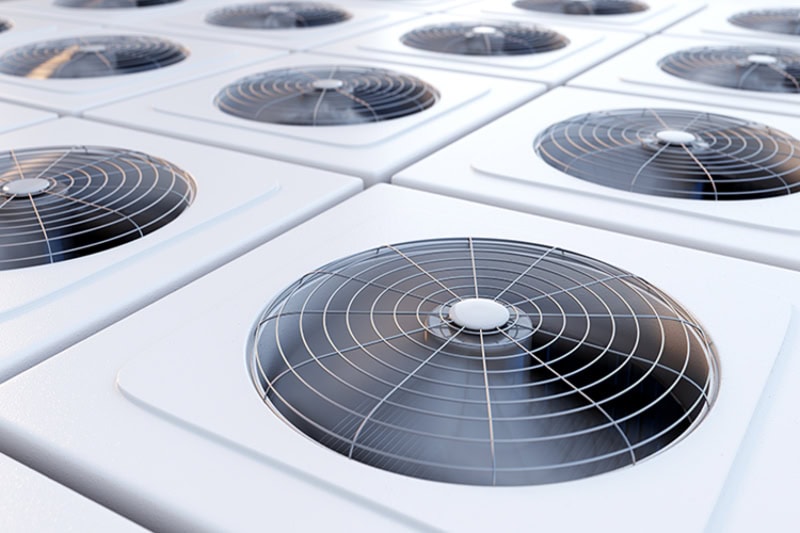 A commercial heating and cooling unit is running smoothly after routine maintenance.